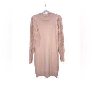 Eliza J Blush pink pearl embellished long sleeves knit sweater dress size M